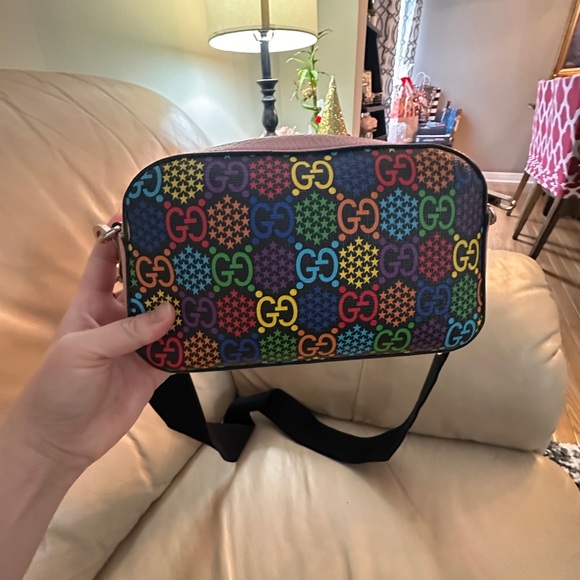 GUCCI GG Supreme Monogram Psychedelic Shoulder Bag Black Multicolor Sugar Pink - Picture 6 of 16